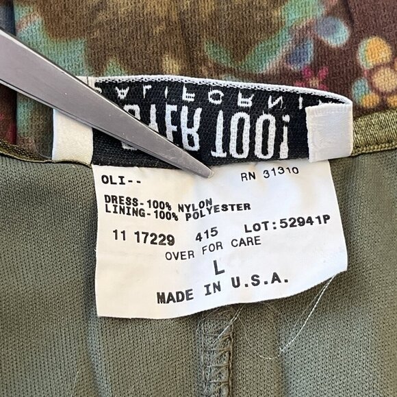 Vintage 90s Y2K Byer Too Babydoll Slip Dress Green FLoral L Boho Milkmaid Fairy - Picture 5 of 16